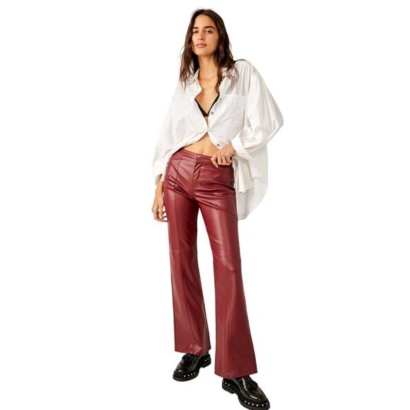 We The Free Uptown High Rise Vegan Leather Flare Pant in Mulberries Size 10 - Picture 1 of 15